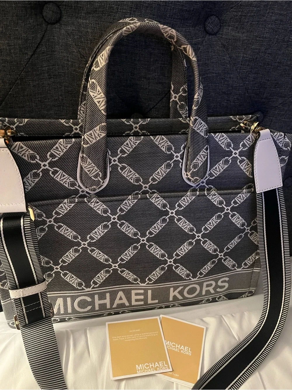 Michael Kors Gray and White Signature Canvas Messenger Bag